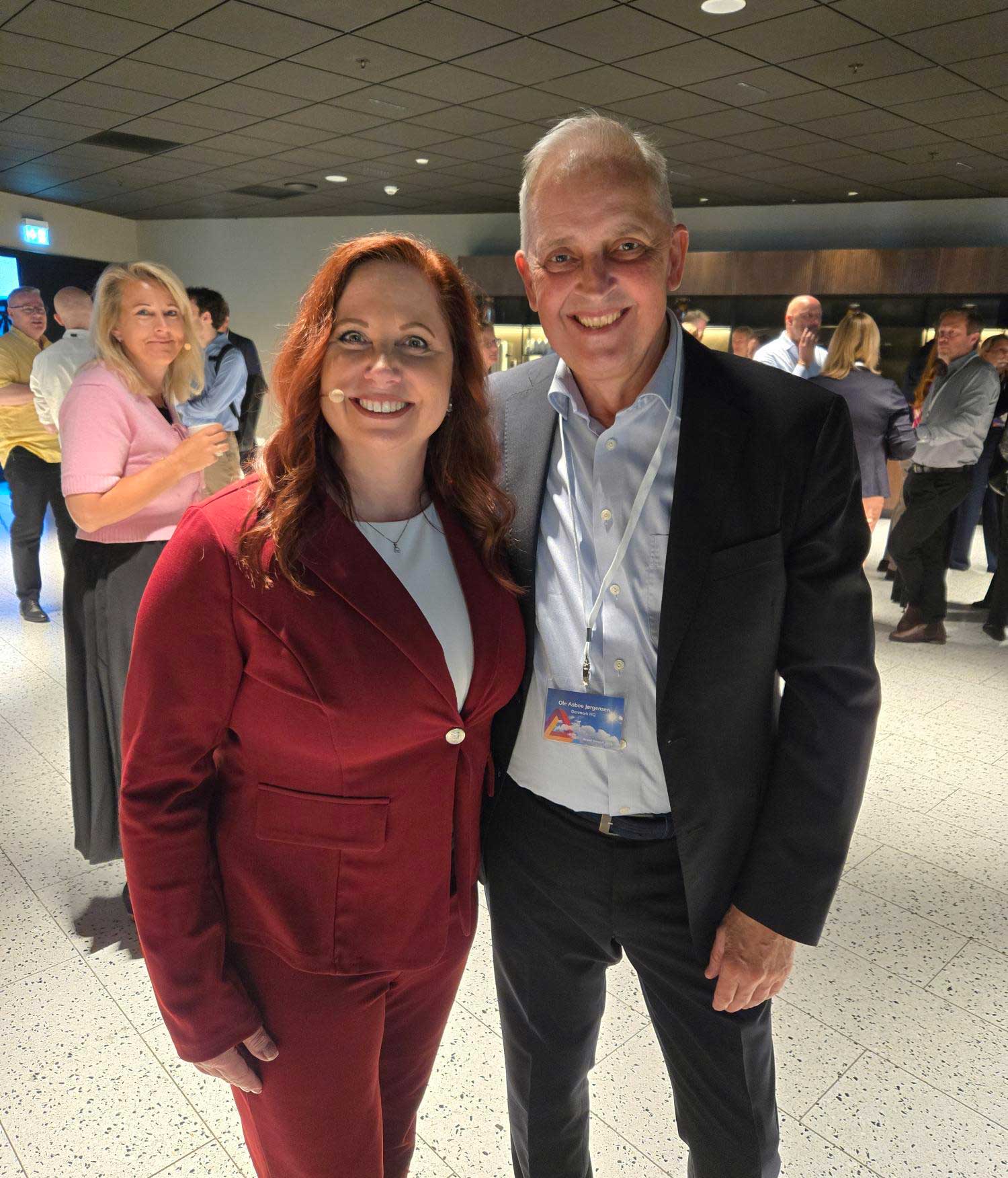 Dr. Judy Olson with the president of Oticon in Denmark, April 2025